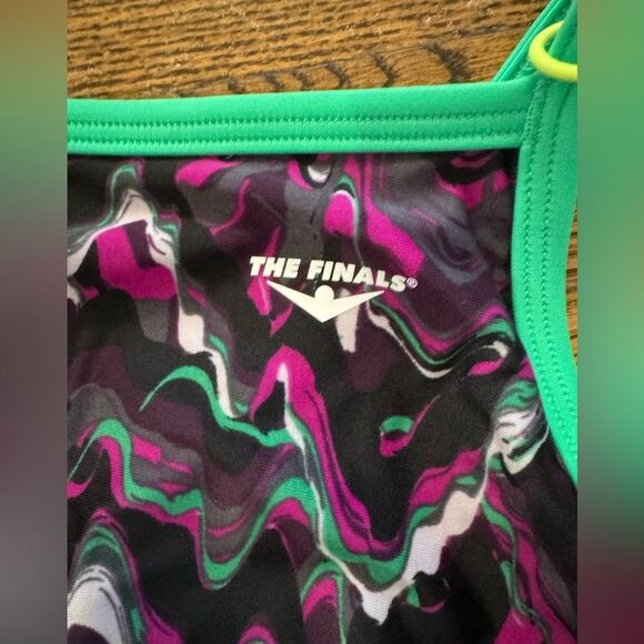 NWT New THE FINALS Athletic Racing Swimsuit Funhouse Black Purple Green White 28 - Picture 2 of 4